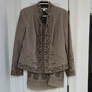Coldwater Creek Brown Embroidered Blazer and Skirt Set